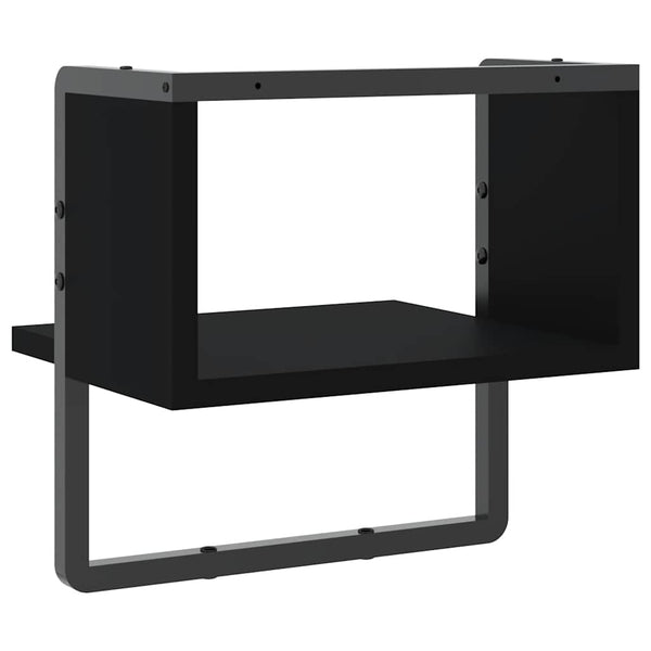 Schwarzes Wandregal mit Stange 30x25x30 cm
