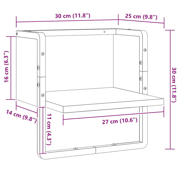 Schwarzes Wandregal mit Stange 30x25x30 cm