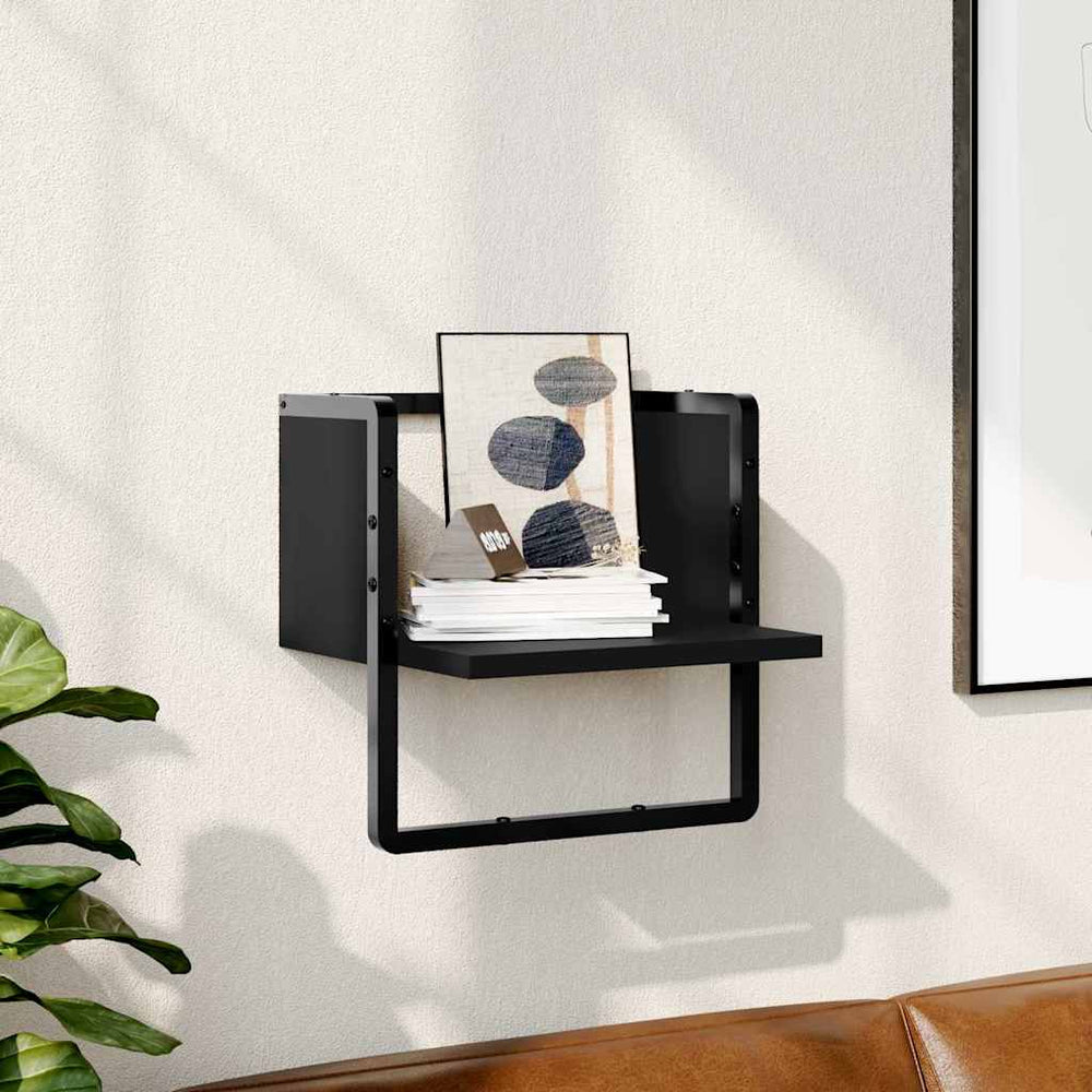 Schwarzes Wandregal mit Stange 30x25x30 cm