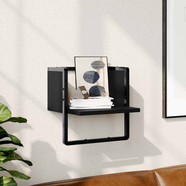 Schwarzes Wandregal mit Stange 30x25x30 cm