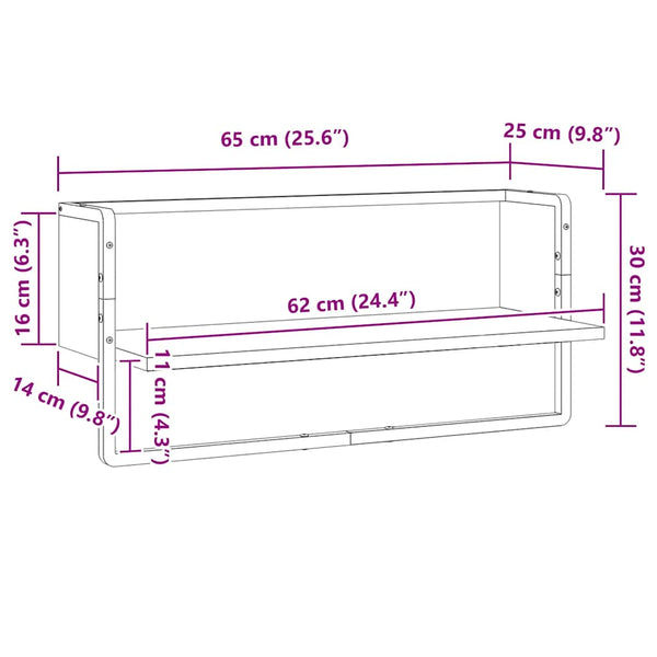 Wandregal Grau Sonoma 65x25x30 cm