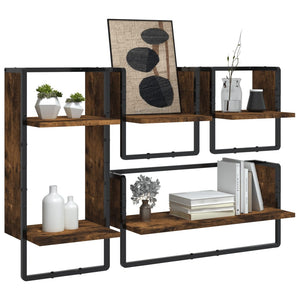 Wandregal Set, 4-teilig, Räuchereiche