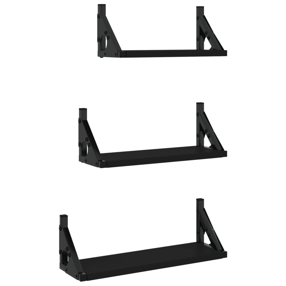 3-tlg. Schwarzes Wandregal-Set