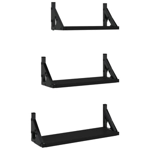 3-tlg. Schwarzes Wandregal-Set