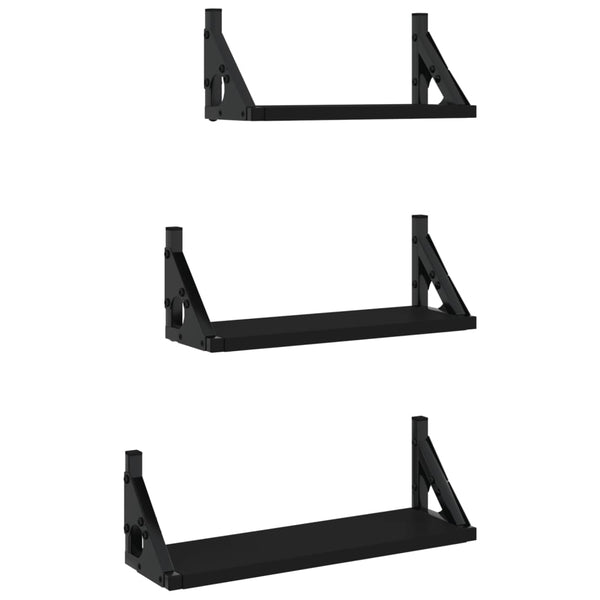 3-tlg. Schwarzes Wandregal-Set