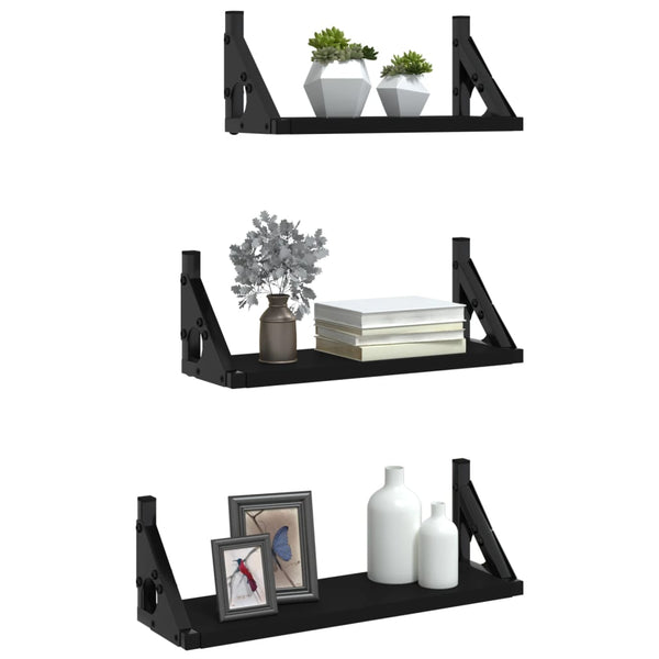 3-tlg. Schwarzes Wandregal-Set