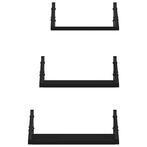3-tlg. Schwarzes Wandregal-Set