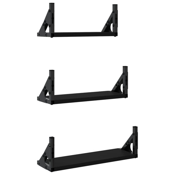 3-tlg. Schwarzes Wandregal-Set