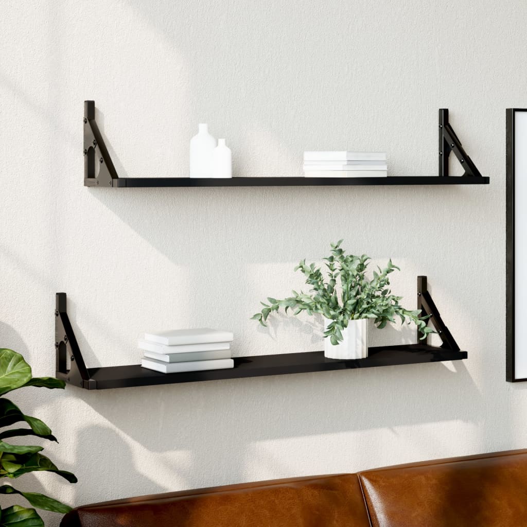 Schwarze Wandregale, 2er Set, 80 cm