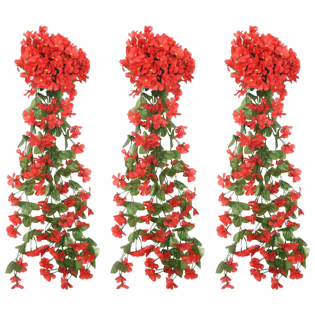 Rote Blumen Girlanden, 3er Set, 85cm