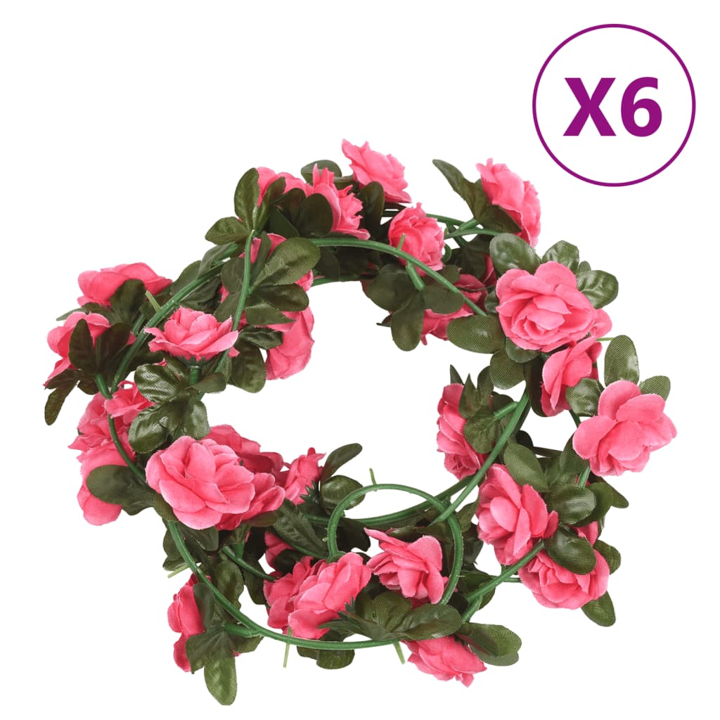 vidaXL Guirlandes de fleurs 6 pcs Rose 240 cm