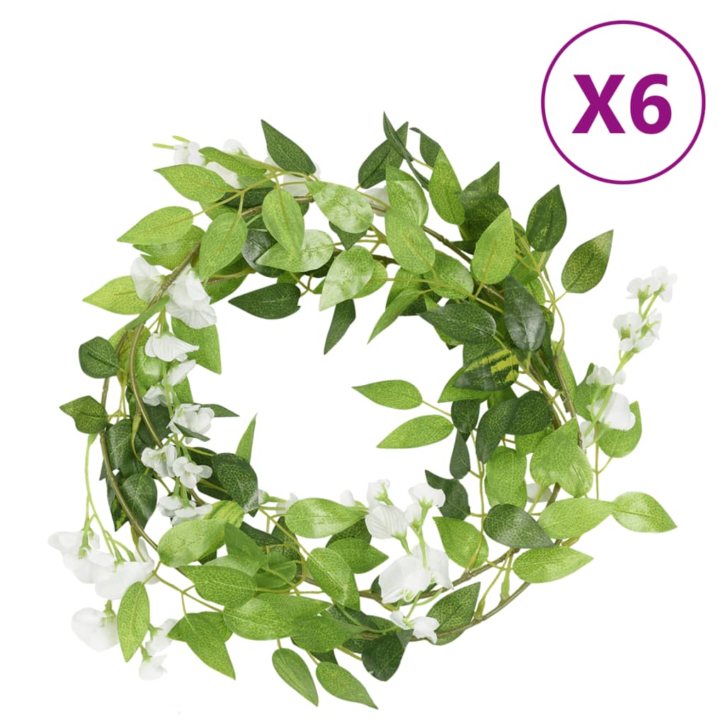 vidaXL Guirlandes de fleurs 6 pcs Blanc 200 cm