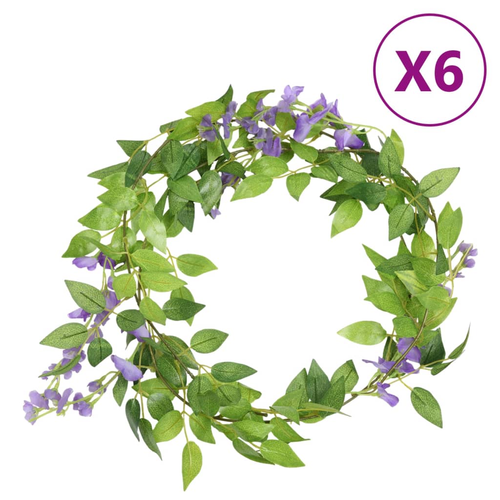 vidaXL Guirlandes de fleurs Fleurs 6 pcs Violettes 200 cm