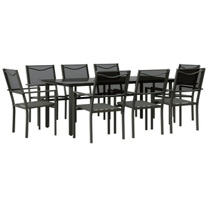 vidaXL Salon de jardin 9 pcs Noir Acier et textilène