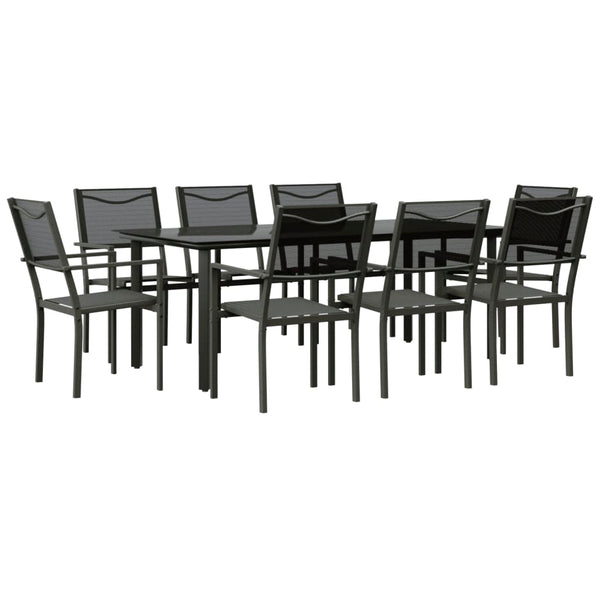 vidaXL Salon de jardin 9 pcs Noir Acier et textilène