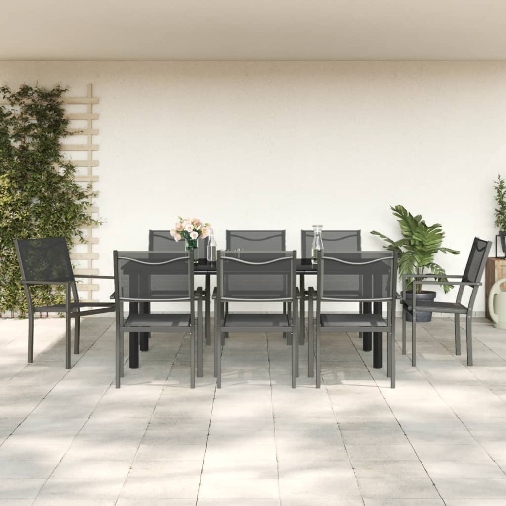 vidaXL Salon de jardin 9 pcs Noir Acier et textilène