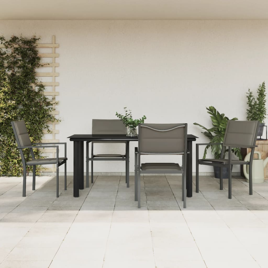 vidaXL Ensemble repas de jardin 5 pcs Acier et textilène Noir