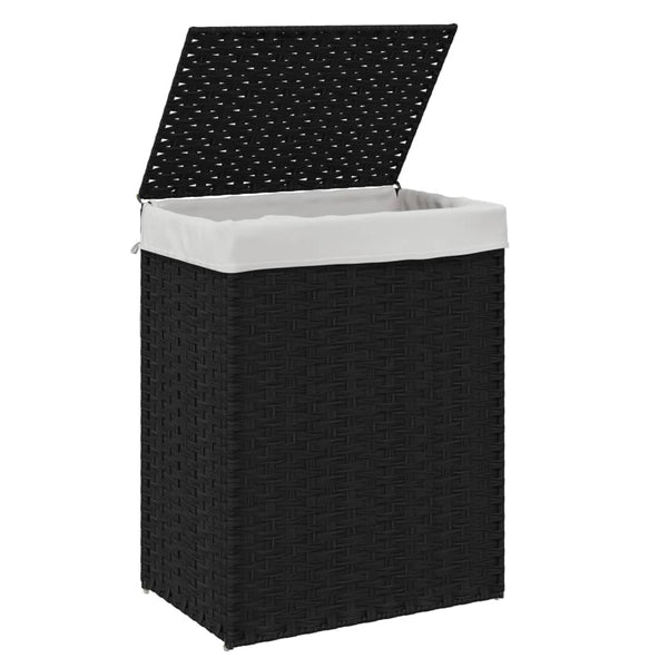 vidaXL Panier à Linge avec Couvercle Noir 46x33x60 cm Poly Rotin