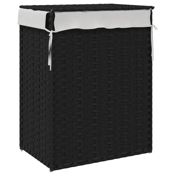 vidaXL Panier à Linge avec Couvercle Noir 46x33x60 cm Poly Rotin