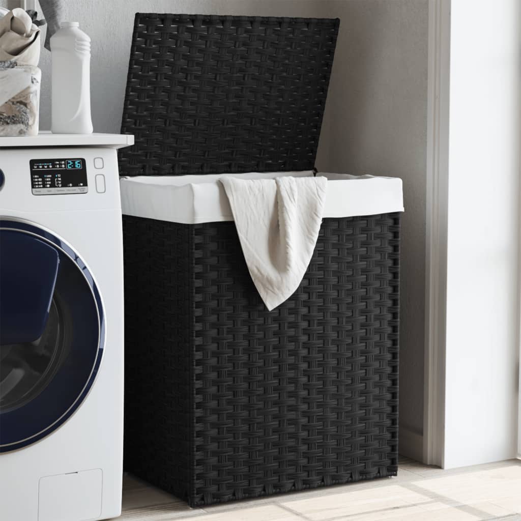 vidaXL Panier à Linge avec Couvercle Noir 46x33x60 cm Poly Rotin