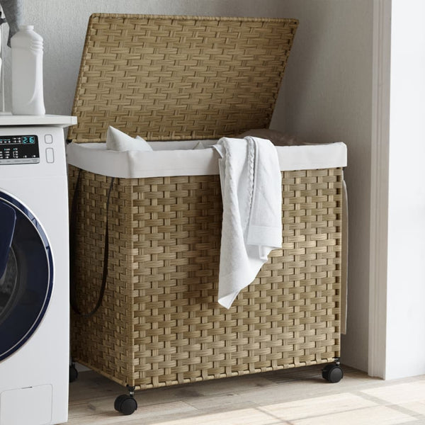 Rattan Wäschekorb mit Rollen
