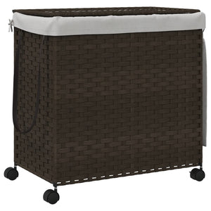 Rattan Wäschekorb Dunkelbraun mit Rollen
