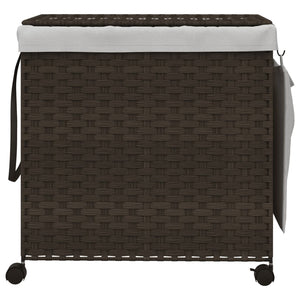 Rattan Wäschekorb Dunkelbraun mit Rollen