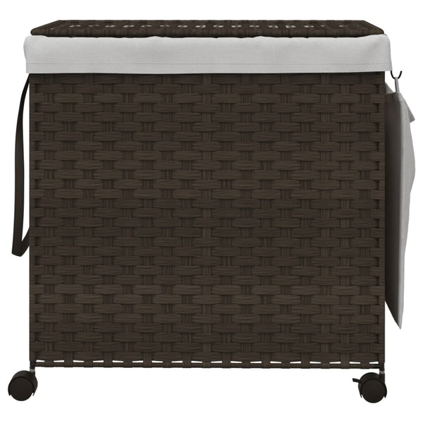 Rattan Wäschekorb Dunkelbraun mit Rollen