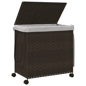Rattan Wäschekorb Dunkelbraun mit Rollen