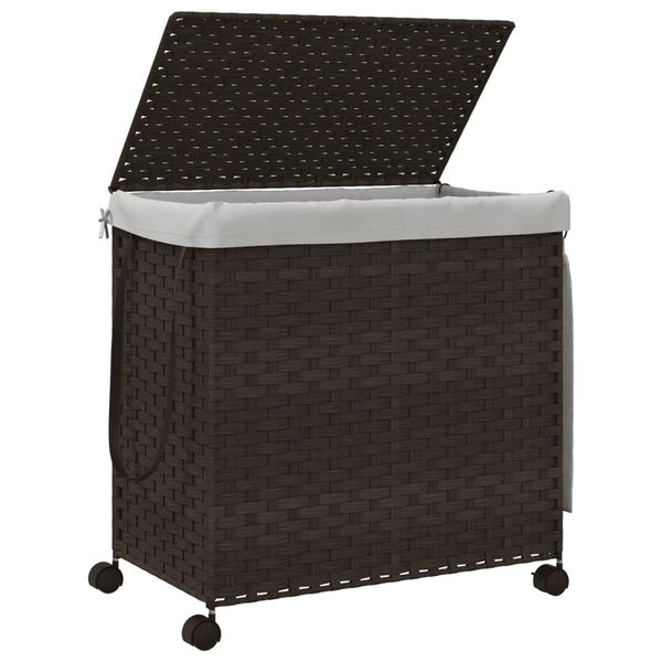 Rattan Wäschekorb Dunkelbraun mit Rollen