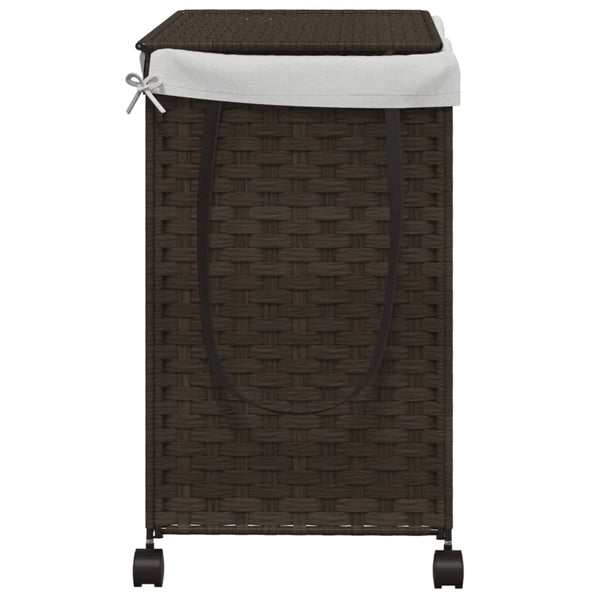 Rattan Wäschekorb Dunkelbraun mit Rollen