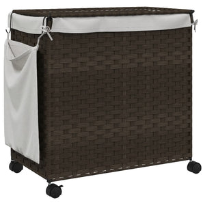 Rattan Wäschekorb Dunkelbraun mit Rollen