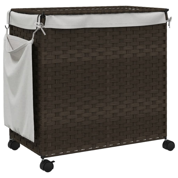 Rattan Wäschekorb Dunkelbraun mit Rollen