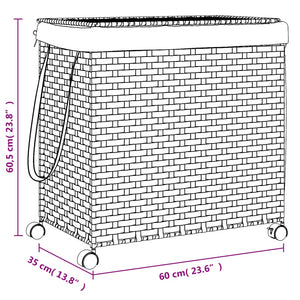 Rattan Wäschekorb Dunkelbraun mit Rollen