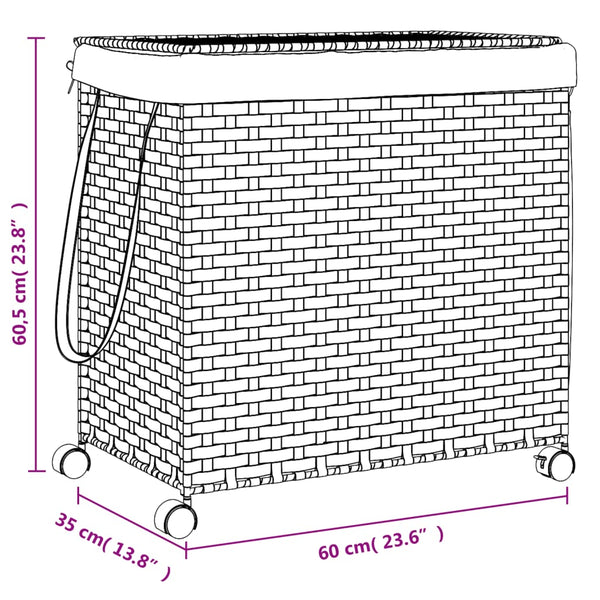 Rattan Wäschekorb Dunkelbraun mit Rollen