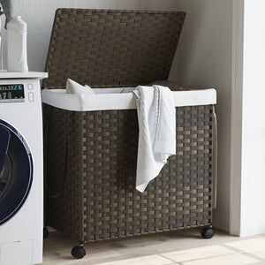 Rattan Wäschekorb Dunkelbraun mit Rollen