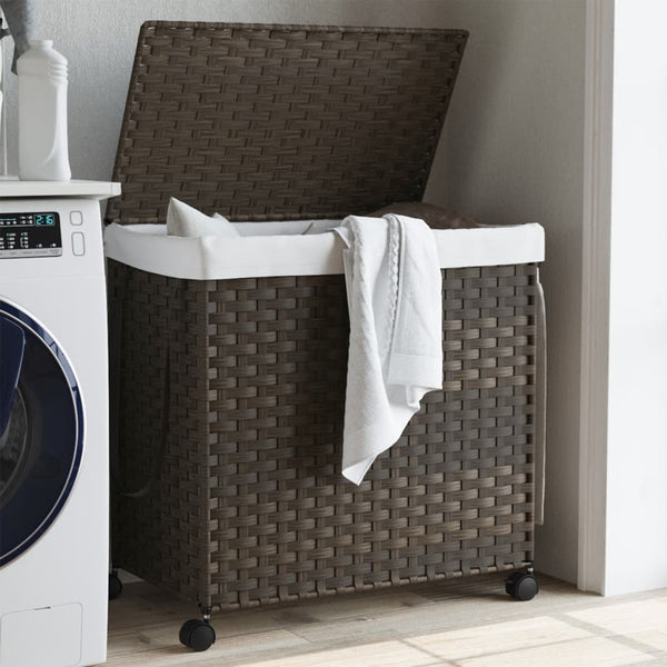 Rattan Wäschekorb Dunkelbraun mit Rollen