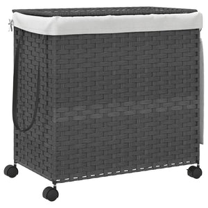 Rattan Wäschekorb Grau mit Rollen