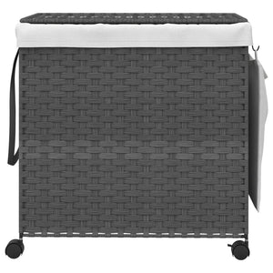 Rattan Wäschekorb Grau mit Rollen