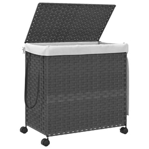Rattan Wäschekorb Grau mit Rollen