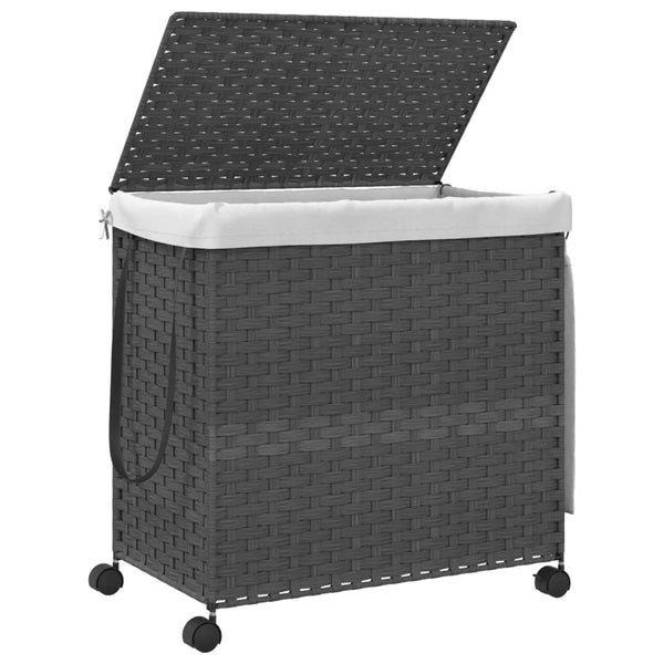 Rattan Wäschekorb Grau mit Rollen