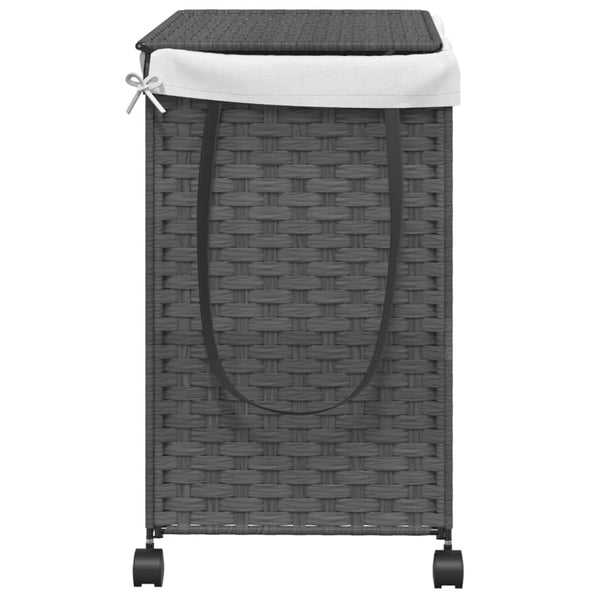 Rattan Wäschekorb Grau mit Rollen
