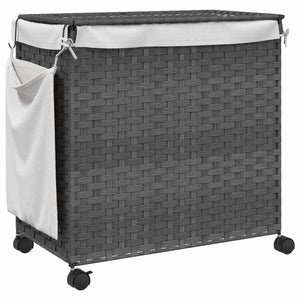 Rattan Wäschekorb Grau mit Rollen