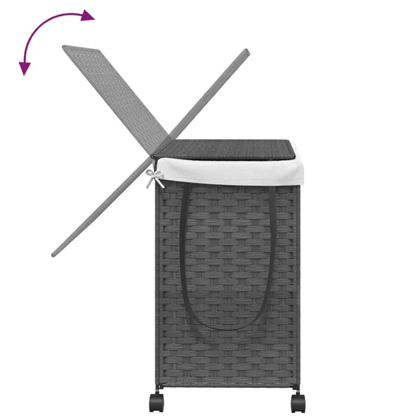 Rattan Wäschekorb Grau mit Rollen