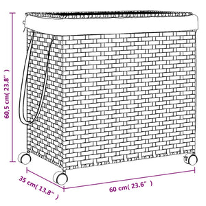 Rattan Wäschekorb Grau mit Rollen