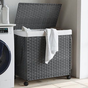 Rattan Wäschekorb Grau mit Rollen