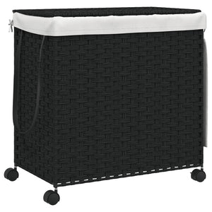Schwarzer Rattan-Wäschekorb mit Rollen