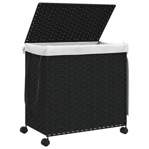 Schwarzer Rattan-Wäschekorb mit Rollen