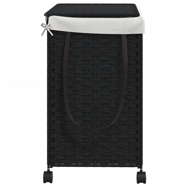 Schwarzer Rattan-Wäschekorb mit Rollen