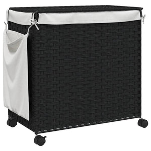 Schwarzer Rattan-Wäschekorb mit Rollen